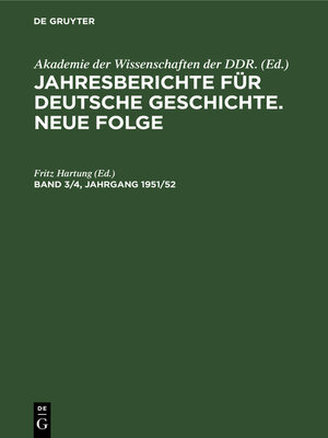 cover image of Jahresberichte für deutsche Geschichte. Neue Folge. Band 3/4, Jahrgang 1951/52